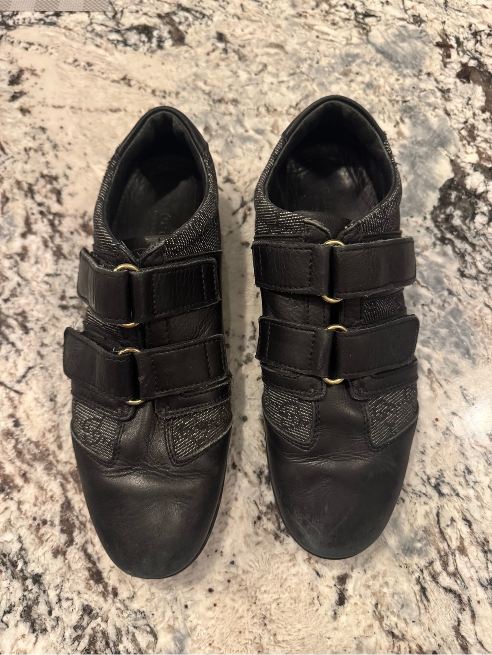 Gucci GG Monogram Black Leather Double Strap Sneakers Shoes Women’s Size 38 (8)